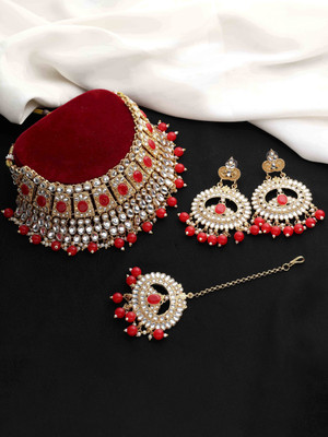 SAIYONI Alloy Gold-plated Red Jewellery Set(Pack of 4)