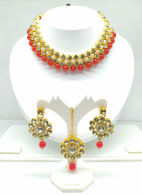 Chikku Alloy Gold-plated Red, Gold, White Jewellery Set(Pack of 1)