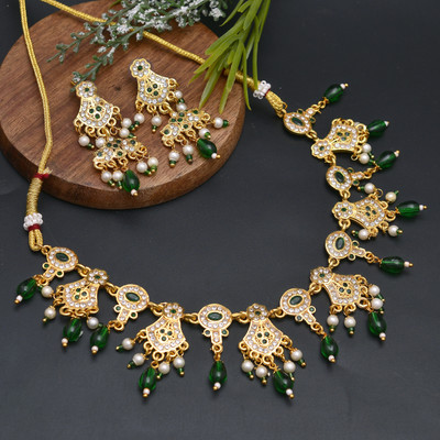 mohit jewellers Brass Gold-plated Green Jewellery Set(Pack of 1)