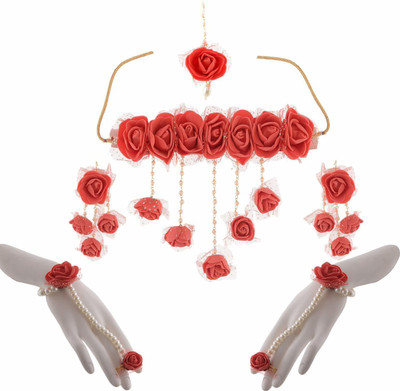 Sanvatsar Fabric Red Jewellery Set(Pack of 1)