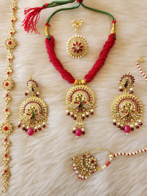 SHIRISHA Brass Gold-plated Red Jewellery Set(Pack of 1)