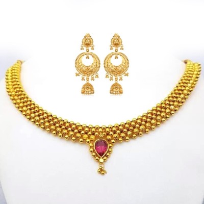 Heer Collection Brass, Copper, Dori, Alloy Gold-plated Gold, Maroon Jewellery Set(Pack of 1)