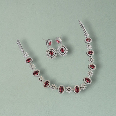 V.V. Sons Brass 958 Silver Red Jewellery Set(Pack of 1)
