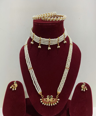 Varnii Mother of Pearl, Alloy Gold-plated Pink Jewellery Set(Pack of 6)