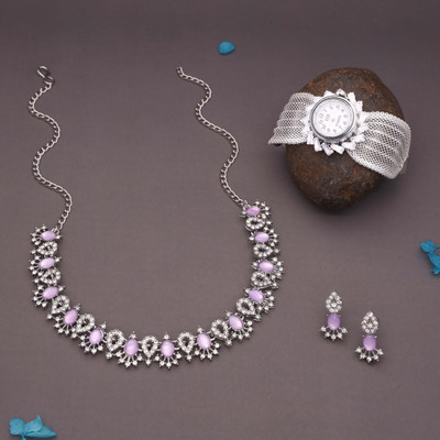 Vedda Brass Gold-plated Silver, White, Purple Jewellery Set(Pack of 1)