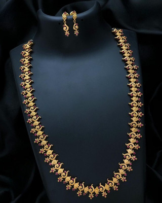 TheWardrobee Brass Gold-plated Red Jewellery Set(Pack of 1)