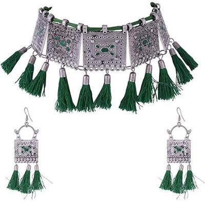 Shiv Alloy Sterling Silver Green Jewellery Set(Pack of 1)
