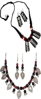 HOUSE OFF COMMON Oxidised Silver Black, Black, Maroon, Silver Jewellery Set(Pack of 2)