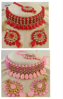house of common Alloy Gold-plated Red Jewellery Set(Pack of 1)