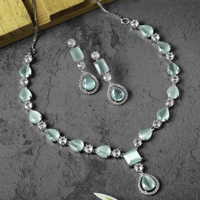 ZENEME Brass Rhodium Silver Jewellery Set(Pack of 3)
