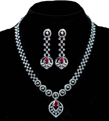 rk jwelers Brass Silver, Red Jewellery Set(Pack of 1)