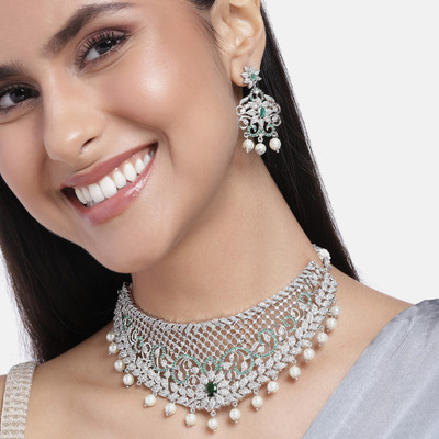 Estele Brass Rhodium Green, Silver Jewellery Set(Pack of 1)