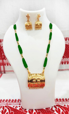 shree balaji gold Brass, Copper, Dori, Alloy Gold-plated Green Jewellery Set(Pack of 1)