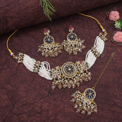 OrnaDzn Zevellery Alloy Gold-plated Blue Jewellery Set(Pack of 4)