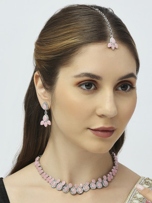 VATSALYA creation Alloy Gold-plated Pink Jewellery Set(Pack of 1)