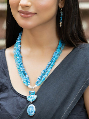 Look And Adorn Stone Blue Jewellery Set(Pack of 3)