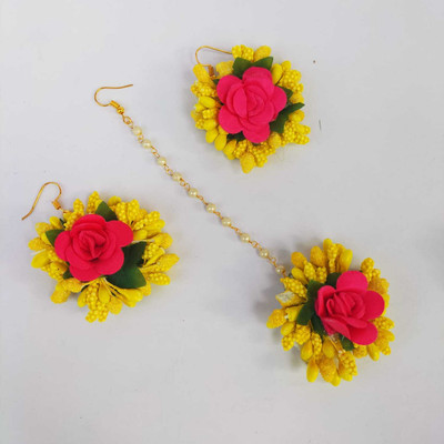 Gayatri Fabric Yellow, Pink Jewellery Set(Pack of 1)