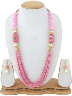 Jewar Mandi Crystal Gold-plated Pink Jewellery Set(Pack of 1)