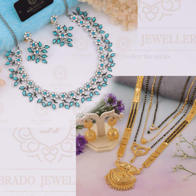 brado jewellery Brass Gold-plated Silver, Blue, Gold Jewellery Set(Pack of 4)