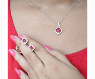 Vipunj Alloy Sterling Silver Red Jewellery Set(Pack of 2)