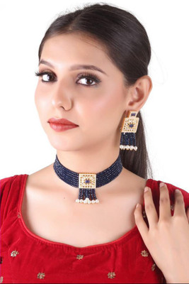 Kirti Traders Alloy Gold-plated Blue Jewellery Set(Pack of 1)