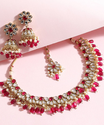SOHI Alloy Gold-plated Red Jewellery Set(Pack of 4)