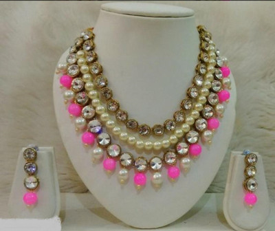 MAHADEV Alloy Gold-plated Pink Jewellery Set(Pack of 1)