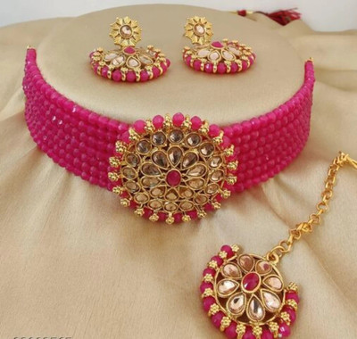 Ruhi Alloy Gold-plated Pink, Red Jewellery Set(Pack of 1)