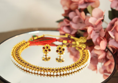 JFL Jewellery for Less Copper Gold-plated Gold, Red Jewellery Set(Pack of 3)