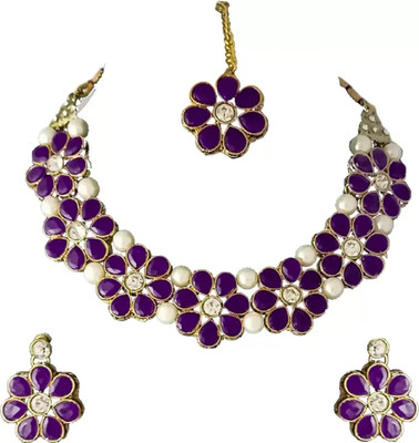 Nivaan Mother of Pearl Gold-plated Purple Jewellery Set(Pack of 1)
