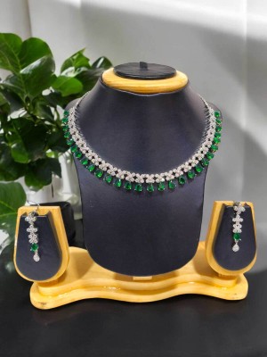 RinGold Brass Gold-plated Green, Silver Jewellery Set(Pack of 1)