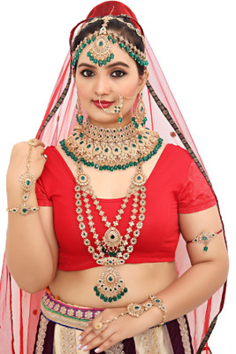 KK IMMITATION Alloy Gold-plated Green Jewellery Set(Pack of 10)