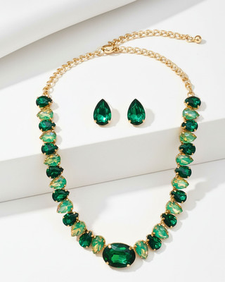 MANSIYAORANGE Alloy Rhodium Green Jewellery Set(Pack of 1)