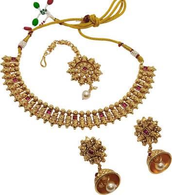 DK FASHION JEWELS Copper Gold-plated Red Jewellery Set(Pack of 1)