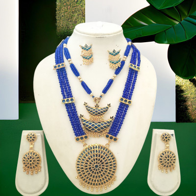 PC DEALER Copper Gold-plated Blue Jewellery Set(Pack of 2)