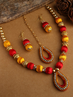 Akshara Dori Gold-plated Red Jewellery Set(Pack of 3)