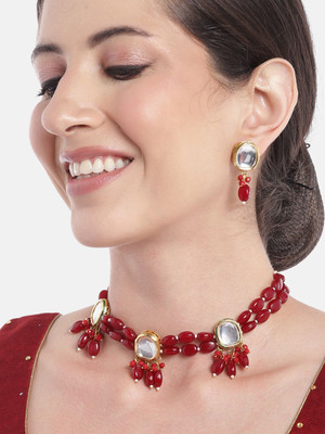 ANOUK Brass Gold-plated Maroon Jewellery Set(Pack of 3)