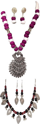HOUSE OFF COMMON Oxidised Silver Multicolor, Black, Maroon, Silver Jewellery Set(Pack of 2)
