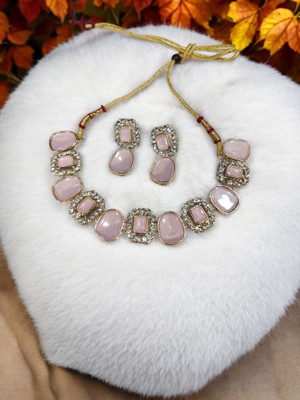 R A Enterprises Alloy Gold-plated Pink Jewellery Set(Pack of 3)