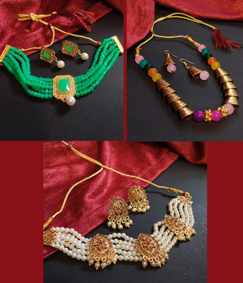 ASMITTA Jewellery Alloy Gold-plated Gold, Multicolor, Green Jewellery Set(Pack of 1)