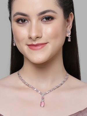 Karatcart Alloy Silver Pink Jewellery Set(Pack of 1)