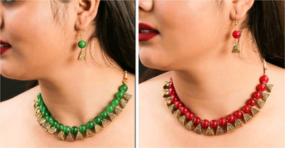 Ronak Jewels Alloy Gold-plated Green, Red Jewellery Set(Pack of 2)