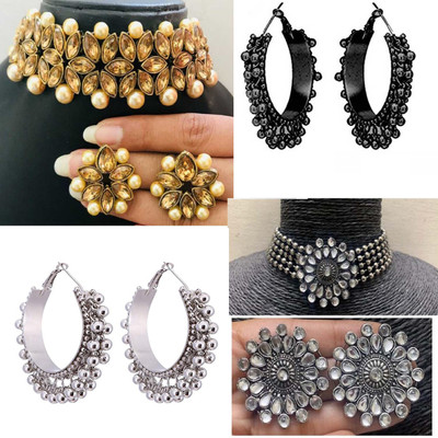 house of common Oxidised Silver, Alloy Gold-plated, Silver, Rhodium Gold, Silver, Black Jewellery Set(Pack of 1)