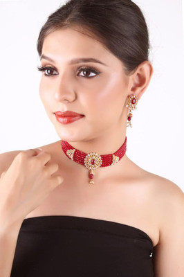 Kirti Traders Alloy Gold-plated Red Jewellery Set(Pack of 1)