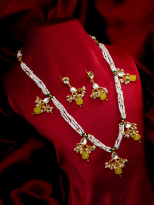 LUXOR Brass Gold-plated Yellow, White, Gold Jewellery Set(Pack of 2)