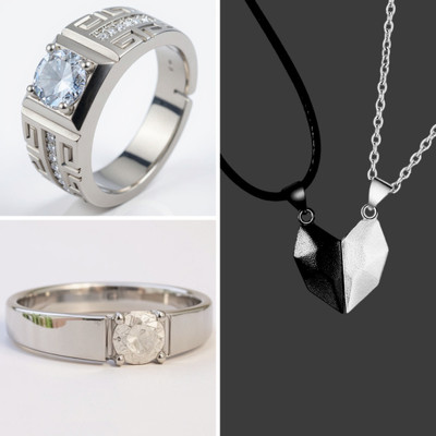 KURMASHOP Stainless Steel Sterling Silver Black, Silver, White Jewellery Set(Pack of 3)