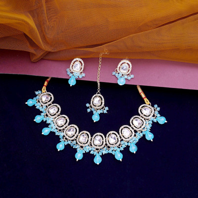 Atasi International Alloy Gold-plated Blue, Silver Jewellery Set(Pack of 1)