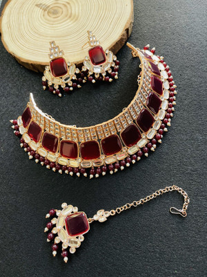 VATSALYA creation Alloy Gold-plated Maroon Jewellery Set(Pack of 3)