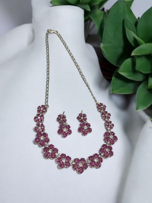R A Enterprises Alloy Rhodium Pink Jewellery Set(Pack of 3)