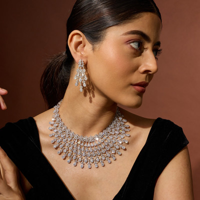 Kushal's Fashion Jewellery Copper Rhodium White Jewellery Set(Pack of 3)